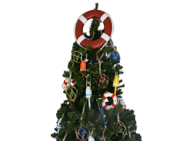 Picture of Handcrafted Model Ships Lifering-15inch-320-XMASS Red Lifering With White Bands Christmas Tree Topper Decoration