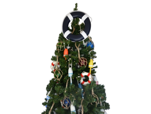 Picture of Handcrafted Model Ships Lifering-15inch-316-XMASS Dark Blue Lifering With White Bands Christmas Tree Topper Decoration