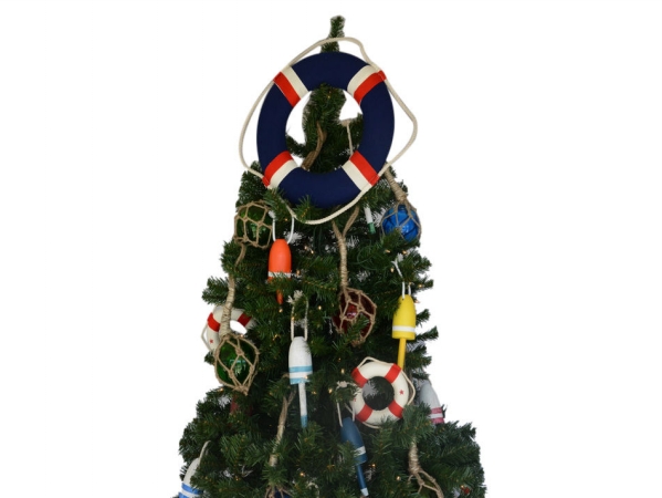 Picture of Handcrafted Model Ships Lifering15-303-XMASS Blue Jacket Lifering Christmas Tree Topper Decoration