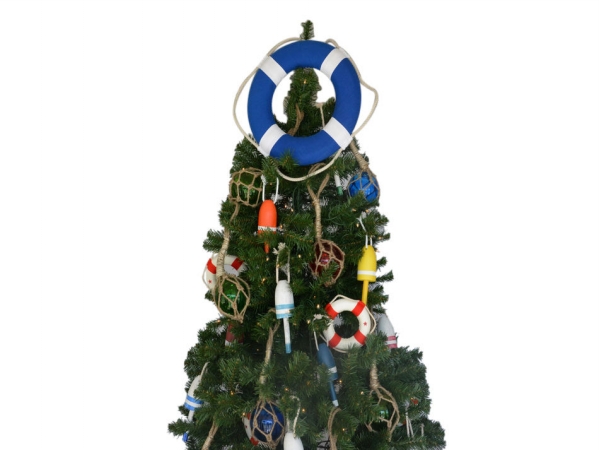 Picture of Handcrafted Model Ships N-LF-SolidBlue-15-XMASS Vibrant Blue Lifering With White Bands Christmas Tree Topper Decoration