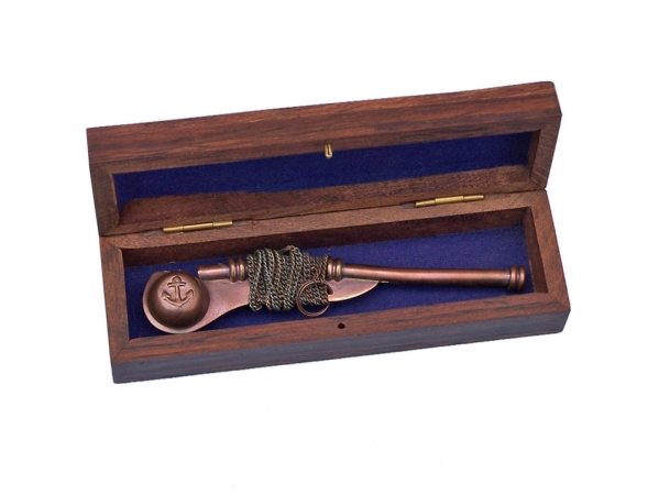 Picture of Handcrafted Model Ships K-236-AC Antique Copper Boatswain Bosun Whistle 5 in. With Rosewood Box