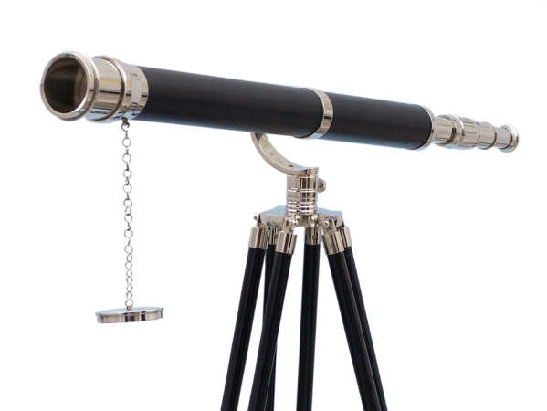 ST-0117CH-L 65 in. Floor Standing Chrome-Leather Galileo Telescope