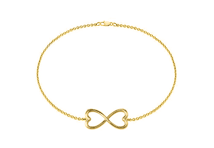 Fine Jewelry Vault UBBRH474Y14 Heart Shape Infinity Bracelet in Yellow Gold 14K with 7 in. Cable Chain and a Lobster Cla