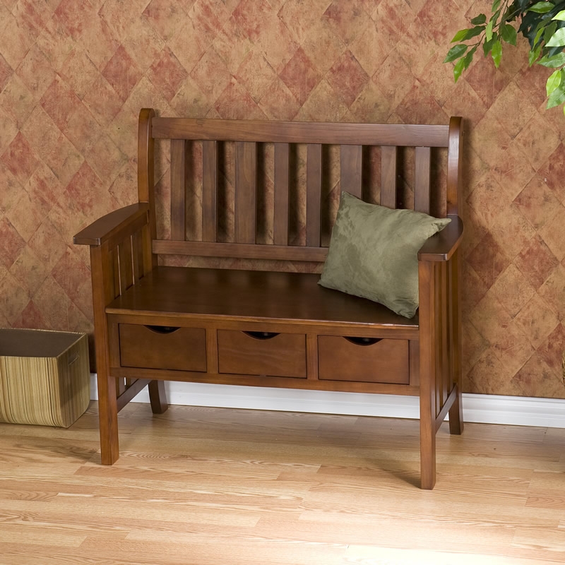 SEI BC3044 3 � Drawer Country Bench - Country Oak, Brown