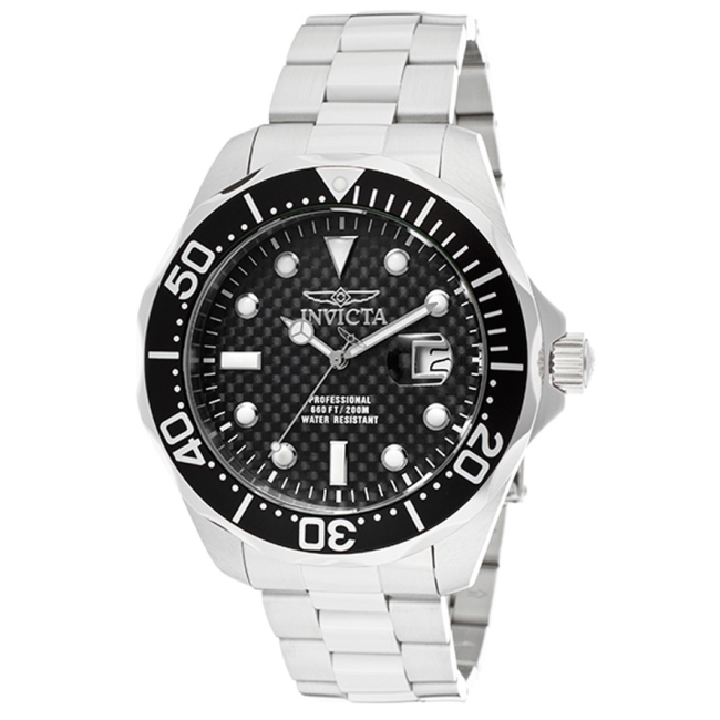 IN12562 Mens Swiss 20ATM Pro Diver Black Carbon Fiber Dial Stainless Steel Watch -  Invicta