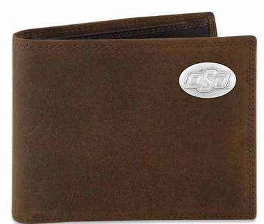 Picture of ZeppelinProducts OKS-IWT1-CRZH-LBR Oklahoma State Passcase Crazyhorse Leather Wallet