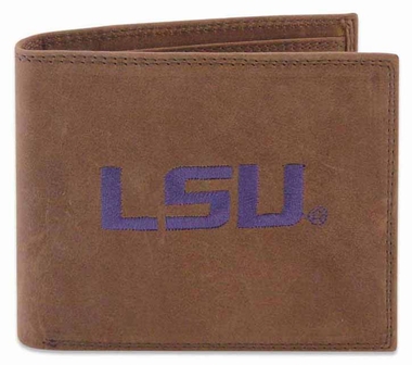 Picture of ZeppelinProducts LSU-IWE1-CRZH-LBR LSU Passcase Embroidered Leather Wallet