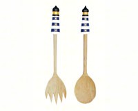Picture of Songbird Essentials SE3918203 Salad Server Lighthouse Blue White Striped