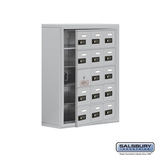 Picture of SalsburyIndustries 19158-15ASC Cell Phone Storage Locker With Front Access Panel - 5 Door High Unit- Aluminum