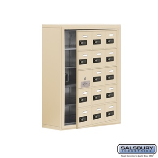 SalsburyIndustries 19158-15SSC Cell Phone Storage Locker With Front Access Panel - 5 Door High Unit- Sandstone