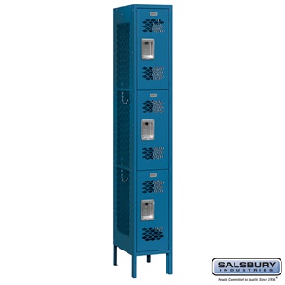 SalsburyIndustries 73162BL-A 1 Wide Triple Tier Vented Metal Locker- 12 in. Assembled - Blue