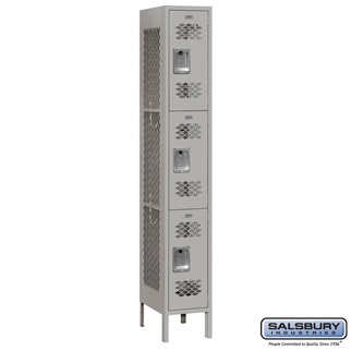 SalsburyIndustries 73162GY-A 1 Wide Triple Tier Vented Metal Locker- 12 in. Assembled - Gray
