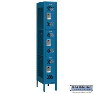 SalsburyIndustries 73165BL-A 1 Wide Triple Tier Vented Metal Locker- 15 in. Assembled - Blue