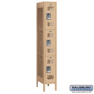 SalsburyIndustries 73165TN-A 1 Wide Triple Tier Vented Metal Locker- 15 in. Assembled - Tan