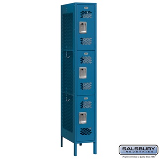 SalsburyIndustries 73168BL-A 1 Wide Triple Tier Vented Metal Locker- 18 in. Assembled - Blue