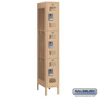 SalsburyIndustries 73168TN-A 1 Wide Triple Tier Vented Metal Locker- 18 in. Assembled - Tan