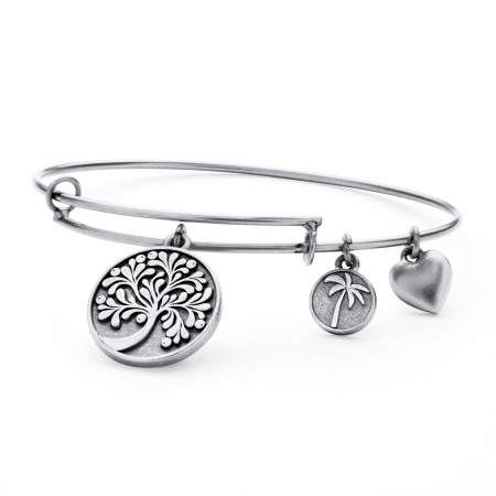55269 Tree of Life Charm Bangle Bracelet in Antique Silvertone