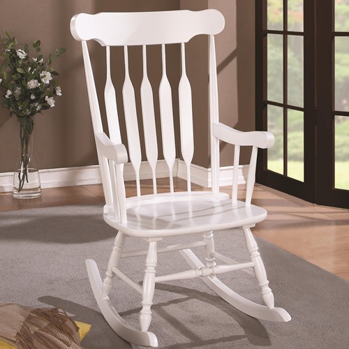 Picture of Coaster Company 600174 Rockers Wood Rocking Chair with White Finish and Slatted Back