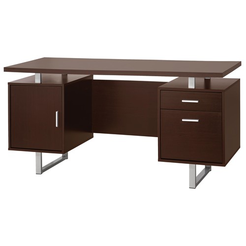 Picture of Coaster Company 801521 Glavan Contemporary Double Pedestal Office Desk with Metal Sled Legs & Floating Desk Top - Cappuccino & Silver