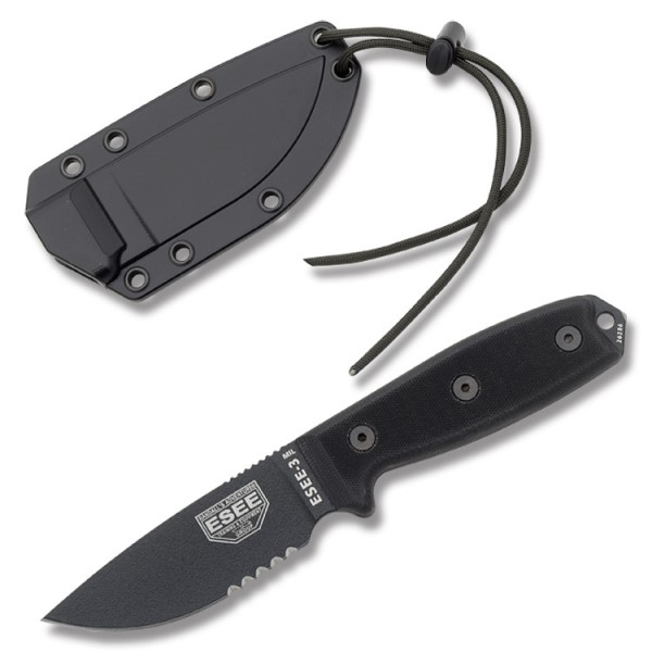 3MILSBLK 3Mil Serrated Edge- Black Handle