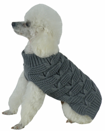 Picture of Pet Life SW12GYMD Butterfly Stitched Heavy Cable Knitted Fashion Turtle Neck Dog Sweater- Medium