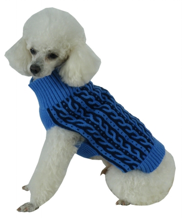 Picture of Pet Life SW13BLMD Harmonious Dual Color Weaved Heavy Cable Knitted Dog Sweater- Medium