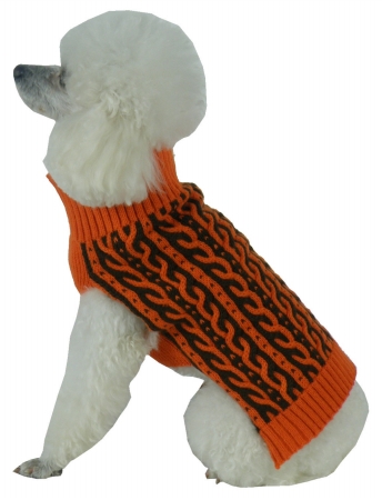 Harmonious Dual Color Weaved Heavy Cable Knitted Dog Sweater- Extra Small - Pet Life SW13OBRXS