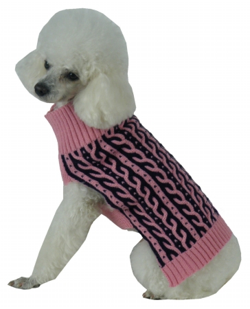 Harmonious Dual Color Weaved Heavy Cable Knitted Dog Sweater- Extra Small - Pet Life SW13PKBXS