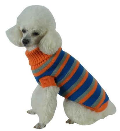 Picture of Pet Life SW3OBRMD Heavy Cable Knit Striped Fashion Polo Dog Sweater- Medium