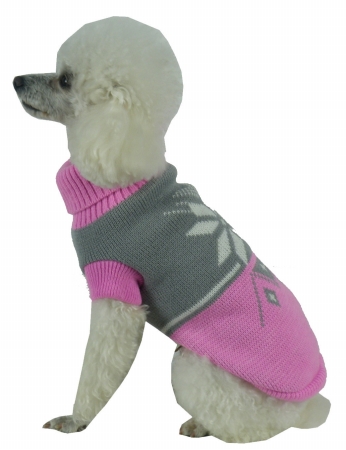 Picture of Pet Life SW5PKMD Snow Flake Cable-Knit Ribbed Fashion Turtle Neck Dog Sweater- Medium