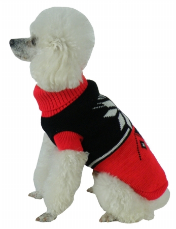 Picture of Pet Life SW5RDLG Snow Flake Cable-Knit Ribbed Fashion Turtle Neck Dog Sweater- Large