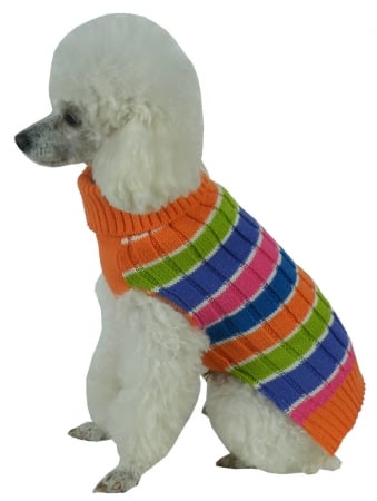 Picture of Pet Life SW7RBLG Tutti-Beauty Rainbow Heavy Cable Knit Turtle Neck Dog Sweater- Large