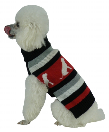 Dog Patterned Stripe Fashion Ribbed Turtle Neck Pet Sweater- Medium - Pet Life SW9RDBMD