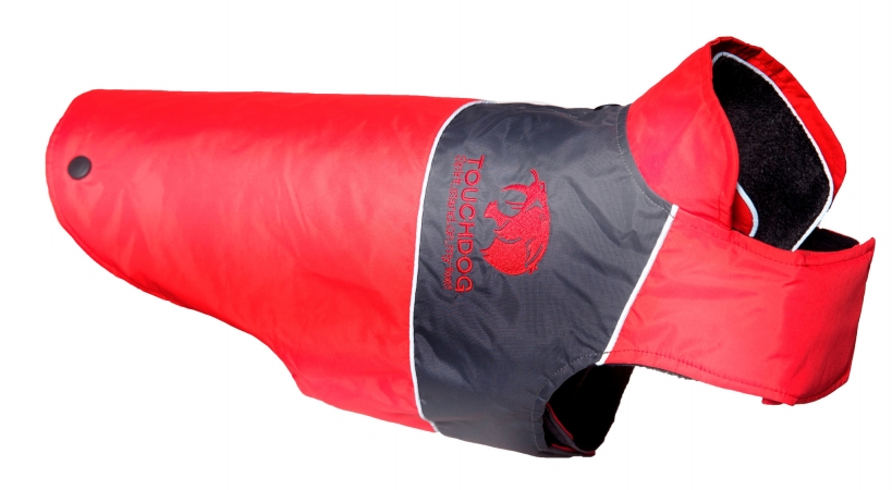 Touchdog Lightening-Shield Waterproof 2-in-1 Convertible Dog Jacket with Blackshark technology- Red - Large