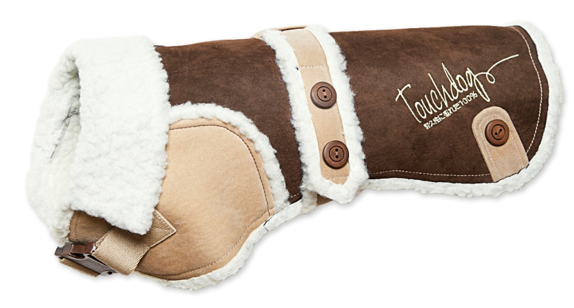 Picture of Pet Life JKTD7BRXS Touchdog Original Sherpa-Bark Designer Fashion-Forward Dog Coat- Brown - Extra Small