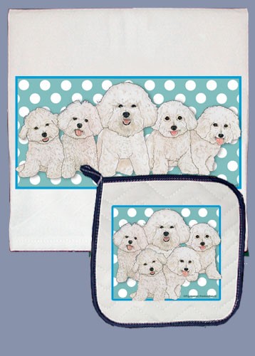 Picture of Pipsqueak Productions DP497B Bichon Dish Towel And Pot Holder Set