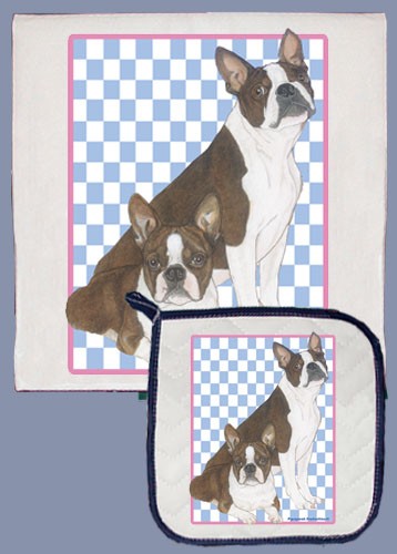 Picture of Pipsqueak Productions DP919B Boston Terrier Dish Towel And Pot Holder Set