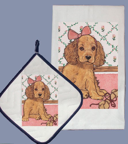 Picture of Pipsqueak Productions DP406 English Cocker Dish Towel And Pot Holder Set