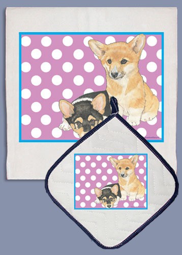 Picture of Pipsqueak Productions DP887B Corgi Welsh Pembroke Dish Towel And Pot Holder Set