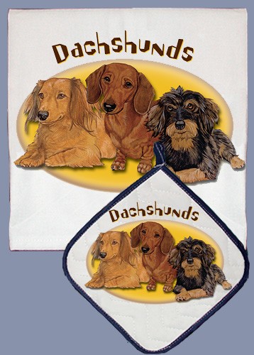 Picture of Pipsqueak Productions DP928 Dachshund Dish Towel And Pot Holder Set