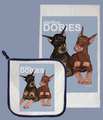 Picture of Pipsqueak Productions DP830 Doberman Dish Towel And Pot Holder Set