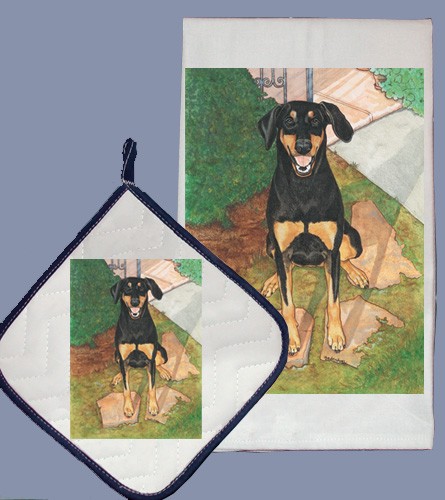Picture of Pipsqueak Productions DP958 Doberman Dish Towel And Pot Holder Set
