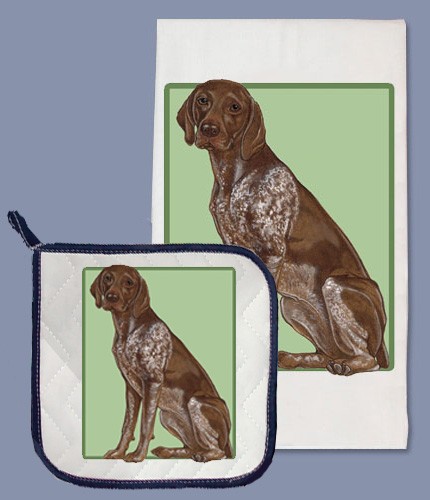 Picture of Pipsqueak Productions DP951B German Pointer Dish Towel And Pot Holder Set