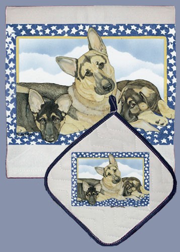 Picture of Pipsqueak Productions DP824 German Shepherd Dish Towel And Pot Holder Set