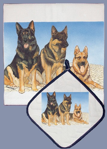 Picture of Pipsqueak Productions DP869 German Shepherd Dish Towel And Pot Holder Set