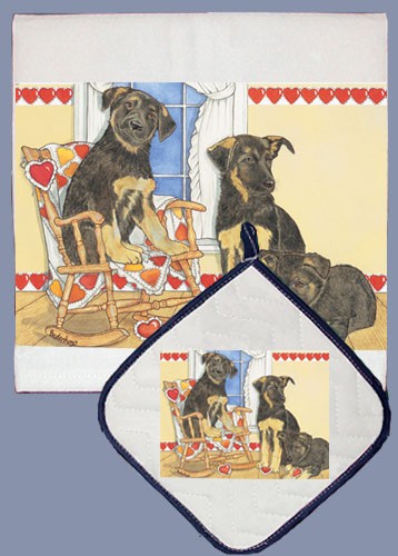 Picture of Pipsqueak Productions DP912 German Shepherd Dish Towel And Pot Holder Set