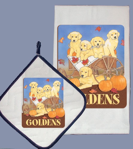 Picture of Pipsqueak Productions DP900 Golden Retriever Dish Towel And Pot Holder Set