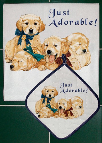 Picture of Pipsqueak Productions DP816 Golden Retriever Dish Towel And Pot Holder Set