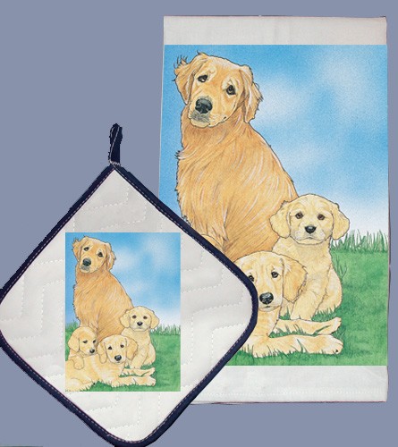 Picture of Pipsqueak Productions DP929 Golden Retriever Dish Towel And Pot Holder Set