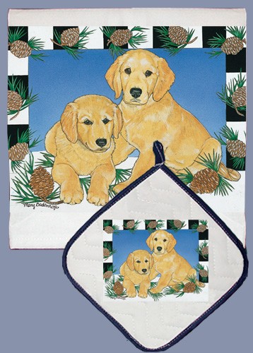 Picture of Pipsqueak Productions DP863 Golden Retriever Dish Towel And Pot Holder Set
